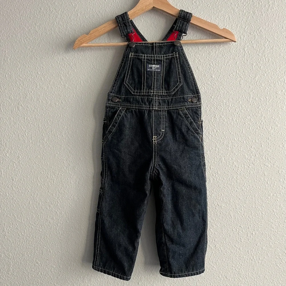 OshKosh Bgosh Kids 18M Fleece Lined Denim Bib Overalls Cabincore Chores Farm